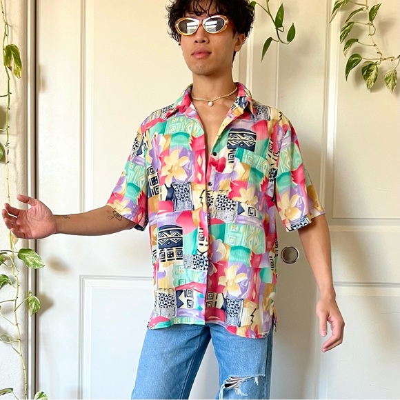 Vintage Vaporwave-Style Button-Down Shirt - Picture 1 of 6